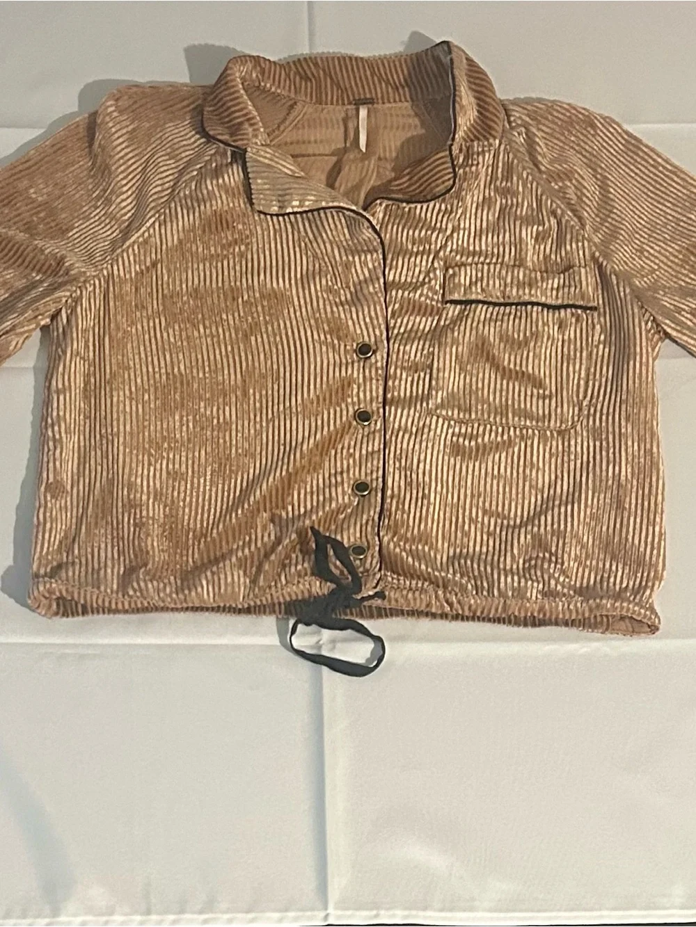 Free People Velvet Ribbed Button-Front Top in Copper